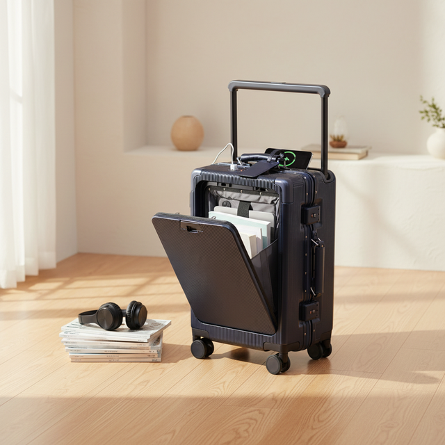 20 Inch Carry on Wide Handle Suitcase Luggage Travel Trunk and Combination Lock and PC Material Luggage