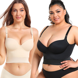Sujetador de copa profunda con espalda completa para mujer, Sujetador de copa profunda a la moda, sujetador grueso con sujetador de realce, ropa moldeadora de punto para adultos de talla grande - Product Image 2