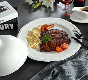 <span class=keywords><strong>Assiette</strong></span> Ovale de Dîner en Porcelaine Motif Dentelle Moderne <span class=keywords><strong>Blanche</strong></span>, Idéale pour <span class=keywords><strong>Steak</strong></span>, Salade, Dessert et Fruits, Usage Professionnel en Restaurant - Product Image 4