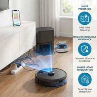 Robot aspirateur intelligent électrique eau et poussière, balayage et lavage, filtre HEPA, réservoir d'eau, contrôlé par application, batterie Li-Ion, pour maison et garage, automatique