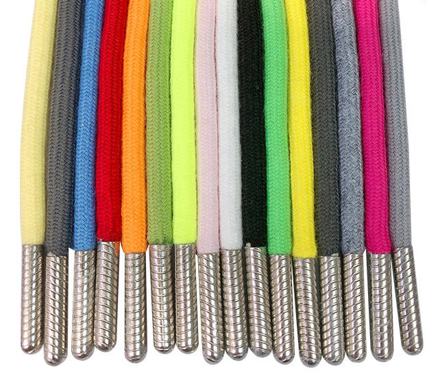 Stock Colors 5 Mm Polyester Cotton Cord With Metal Tips Coated Finish For Custom Garment Bags Shoes Home Textile Use