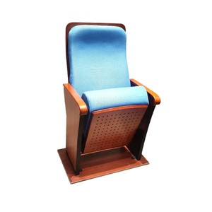 Silla de Auditorio Qi Sai 4, Tapicería Azul, Estructura de Madera con Reposabrazos, para Salón de Conferencias, Cine, Teatro - Product Image 1