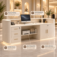 Comptoir de réception rectangulaire moderne personnalisé avec éclairage LED et panneau cannelé, idéal pour salon de beauté, commerce de détail, salle de sport, clinique