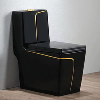 Vente chaude Articles sanitaires Ensemble WC et lavabo en céramique de couleur noire, WC monobloc carré