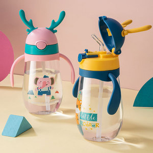 Plastic Children Straw Water Cup Christmas Elk Eco-Friendly 500-600ml Boiling Water Applicable Sports Outdoor Strap Water Bottle - Product Image 2