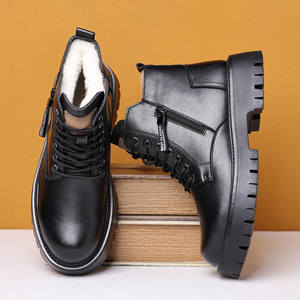 Botas Martin de Cuero Genuino para Hombre, Forradas de Felpa Cálida para Invierno, Suela de Goma Antideslizante, Tacón Bajo, Botas para la Nieve - Product Image 3