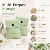 Pochette en microfibre suédée avec bouton-pression, vert sauge, impression en relief, estampage à chaud, OEM ODM, emballage cadeau pour bijoux