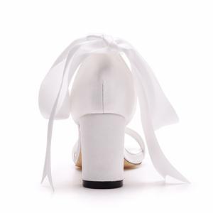 S0109Y 7 <span class=keywords><strong>cm</strong></span> talons épais bouche peu profonde sandales à tête ronde riz blanc soie Satin tissu mariée vêtements de mariage - Product Image 4