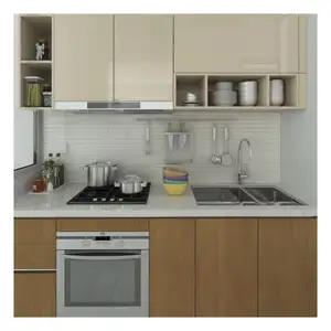 高品质木纹三聚氰胺橱柜免费设计现代完整厨房岛
