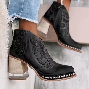 J&amp;H 2025 <strong>Italian</strong> Design Vintage Chunky Shoes with Rivets Big Size Fashion Embroidery <strong>Leather</strong> <strong>Ankle</strong> <strong>Boots</strong> for <strong>Women</strong> - Product Image 3