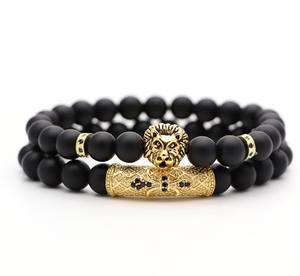 Perles noires classiques 2 pc/ensemble Bracelet en pierre de verre naturel hommes pavé Cz 8mm boule Disco bracelets à breloques femmes <span class=keywords><strong>bijoux</strong></span> en or - Product Image 4