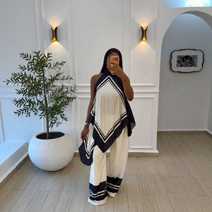 European American Cross-border Women's 2026 Africa New Simple Casual Contrast Color Straight Pants <strong>Stitching</strong> Sleeveless <strong>Top</strong> - Product Image 2
