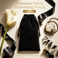 Sac à cordon en velours noir haut de gamme pour emballage de produits de soin, avec logo personnalisé en relief, pochette anti-poussière en velours épais
