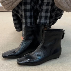 Versión en Stock ~ Botines de Mujer de Cuero Genuino Estilo Francés, Negros, con Punta Cuadrada, Ajustados, Elegantes y Versátiles, con Cremallera Trasera - Product Image 1