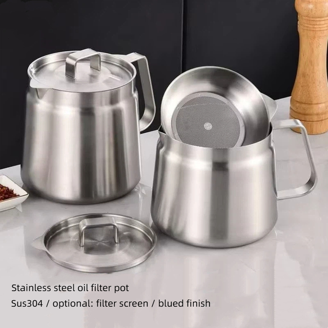 1.5L/2L Kitchenware Oil Filter Pot Household 304 Stainless Steel Oil Residue Separation Pot Kitchen with Filter Oil Pot