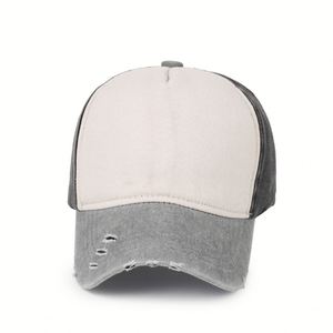 Casquettes de baseball en coton à 5 panneaux, effet vieilli, avec logo brodé personnalisé, bicolores, pour le sport, vente en gros - Product Image 2