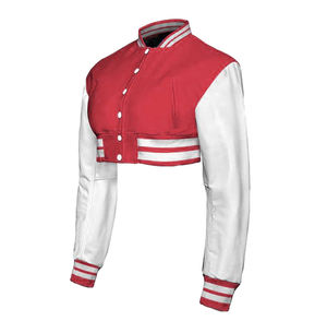 Veste de baseball universitaire personnalisée pour femmes Design court Patchwork manches longues Blouson teint uni pour l'hiver coton peau de mouton - Product Image 3