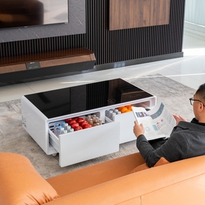 Mobili casa soggiorno moderno <span class=keywords><strong>vetro</strong></span> temperato legno nero <span class=keywords><strong>bianco</strong></span> intelligente <span class=keywords><strong>tavolino</strong></span> congelatore frigorifero <span class=keywords><strong>tavolino</strong></span> - Product Image 1