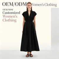 Robe mi-longue décontractée noire à pois pour femme avec logo personnalisé, sans manches, col en V, taille nouée, idéale pour l'été