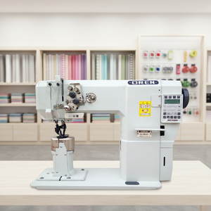 Máquina de coser industrial de columna de alta velocidad RN-9820Y con puntada de seguridad programable, alimentación manual y motor integrado - Product Image 1