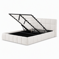Lit rembourré en tissu ondulé de luxe avec coffre de rangement à vérin à gaz, taille et couleur personnalisables, vente en gros directe usine OEM