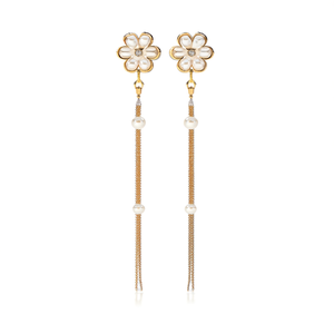 Fashion Drop <b>Earrings</b> 316L Stainless Steel PVD Gold Plating With Pearls And Chain Tassels For Women - Product Image 2
