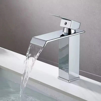 Robinet de lavabo moderne à bec cascade en acier inoxydable, mitigeur carré de lavabo
