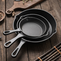 Poêle à frire en fonte métallique pré-culottée de 6 pouces, revêtue d'huile végétale, ensemble de 3 poêles grill noires, compatibles gaz et induction