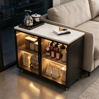 Meuble de salon mobile avec plateau en pierre, rangement amovible et portes vitrées - Table d'appoint tout-en-un pour petits appartements