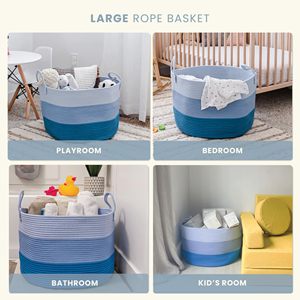 Large Woven <b>Storage</b> <b>Basket</b> for Blankets and Toys 20" X 13" <b>Soft</b> Round Rope Laundry <b>Basket</b> with Handles - Product Image 4