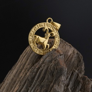 Colgante de Acero Inoxidable con Logotipo Personalizado, Serie Religiosa, Diseño Clásico y Sencillo, Signo Zodiacal Oveja, Bañado en Oro de 24K, Aries - Product Image 5