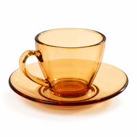 Ensemble de tasses et soucoupes à café en verre ambré moderne, résistant à la chaleur, avec logo personnalisé, idéal pour la rentrée scolaire, la maison et la cuisine, usage quotidien