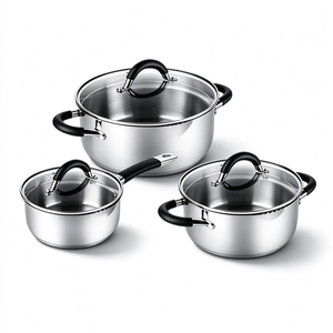Ensemble de casseroles en acier inoxydable de qualité supérieure, avec couvercles en verre, poignées en silicone, compatibles induction et gaz, lavables au lave-vaisselle - Product Image 1