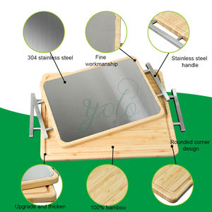 Vente en gros Planche à découper en bois de bambou en acier inoxydable Bloc à découper double face avec poignée pour la cuisine à domicile Approvisionnement d'usine - Product Image 3