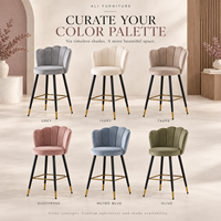 Tabouret de bar en velours à dossier festonné, rembourré, hauteur comptoir, pour îlot de cuisine, café, restaurant - Vente en gros usine