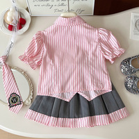 Ensemble deux pièces chic pour filles style preppy été 2025 : chemise en coton rayée avec lettres et jupe plissée