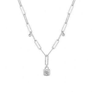 Collar con Colgante de Plata S925 con Baño de Rodio y Oro de 18K, Diseño Moderno Dylam, con Circonita 5A, para Uso Diario y Vestir - Product Image 1