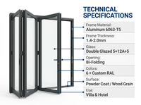 Porte pliante en aluminium avec garantie de 5 ans, isolation thermique, insonorisation, double vitrage, pour balcon extérieur, entrée