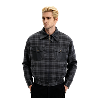 Blouson Bomber Homme Personnalisé Style Old Money en Laine/Polyester à Carreaux avec Détails en Cuir, Col Montant et Ourlet Côtelé – Vêtement d'Hiver
