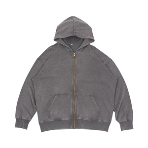 Hot Selling Custom Vintage Faded Distressed Terry Full <strong>Zip</strong> <strong>Hooded</strong> 360g Oversized Hoodie for Women Street Hip Hop Outfits - Product Image 6