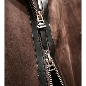 Высококачественная мужская зимняя куртка-бомбер из натуральной овечьей кожи и экологичного холста, повседневная, с воротником-стойкой - Product Image 6