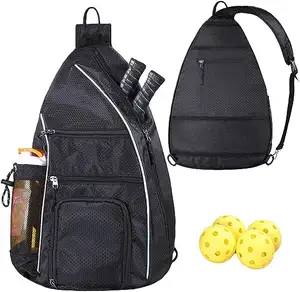 Logotipo personalizado Sports Bag Unisex preto Crossbody Pickleball Carry Bag Sling Pickleball Paddle Tennis Sport Bags