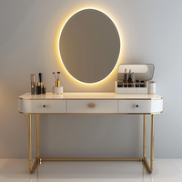 Table de toilette de luxe nordique avec miroir de maquillage à LED et rangement intégré