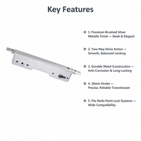 Boîtier de serrure multipoints en argent brossé de 306 mm de long avec boîtier de serrure à came bidirectionnelle de 18 mm pour fenêtre UPVC
