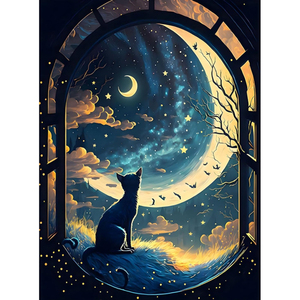 Kit de pintura de diamantes Moon Night, arte de cristal de gato negro en <span class=keywords><strong>tela</strong></span>, pintura de pared impresa para adultos - Product Image 2