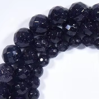 Perles Rondes Facettées Polies en Pierre de Sable Bleue Brillante en Gros pour la Fabrication de Bijoux, Perles Libres en Pierre de Sable Bleue