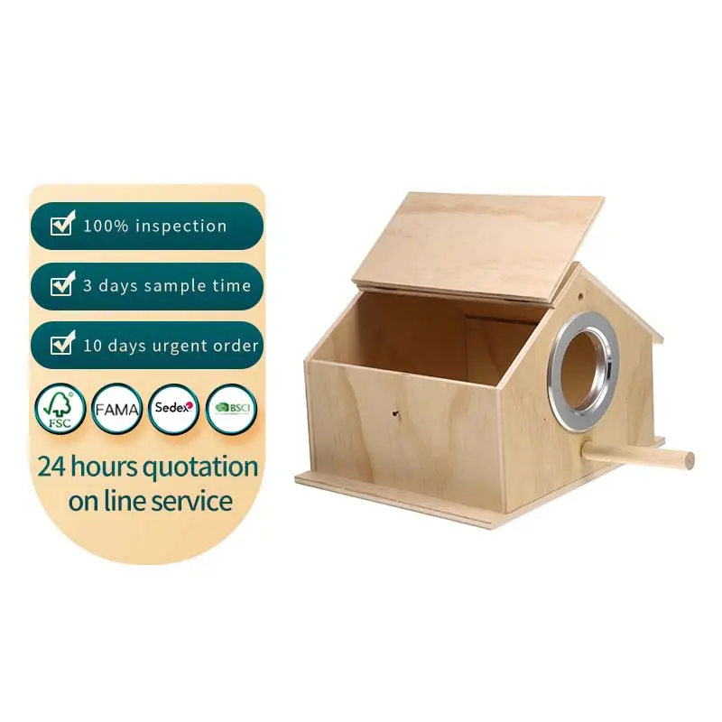 Jaula de madera para pájaros de nuevo diseño, casa para pájaros con caja de nido de poste, se puede usar al aire libre, admite personalización
