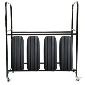 JH-Mech Indoor/Outdoor Easy To Assemble 2 Layer Warehouse Truck Storage Tire Racks Heavy Duty Rolling Tire Rack With 4 Wheels