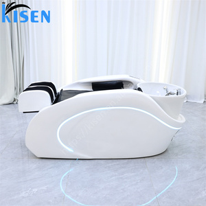 Station de lavage du cuir chevelu en fibre de verre de qualité supérieure avec compartiment de massage, couvercle vapeur transparent et revêtement en PU souple pour chaise commerciale - Product Image 2
