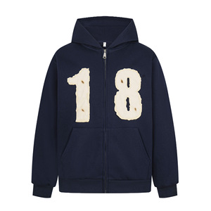 2025 moda suelta letra parche bordado americano Retro Sudadera con capucha chaqueta para parejas algodón otoño - Product Image 1